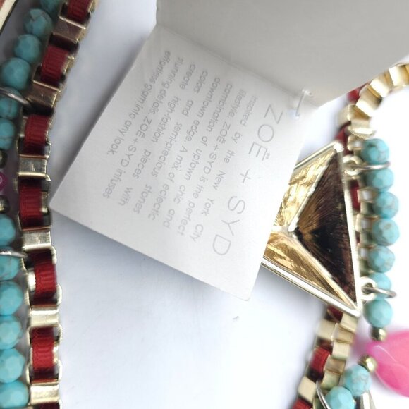 Zoë + Syd Gold Triangle Statement Necklace With Pink & Turquoise Beads - Picture 6 of 10